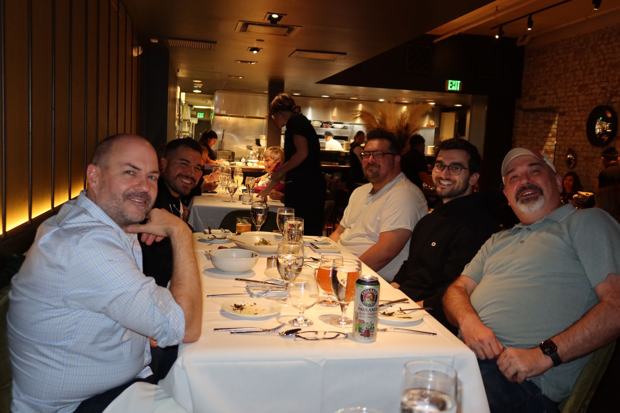 Dinner conversation, right-side table
