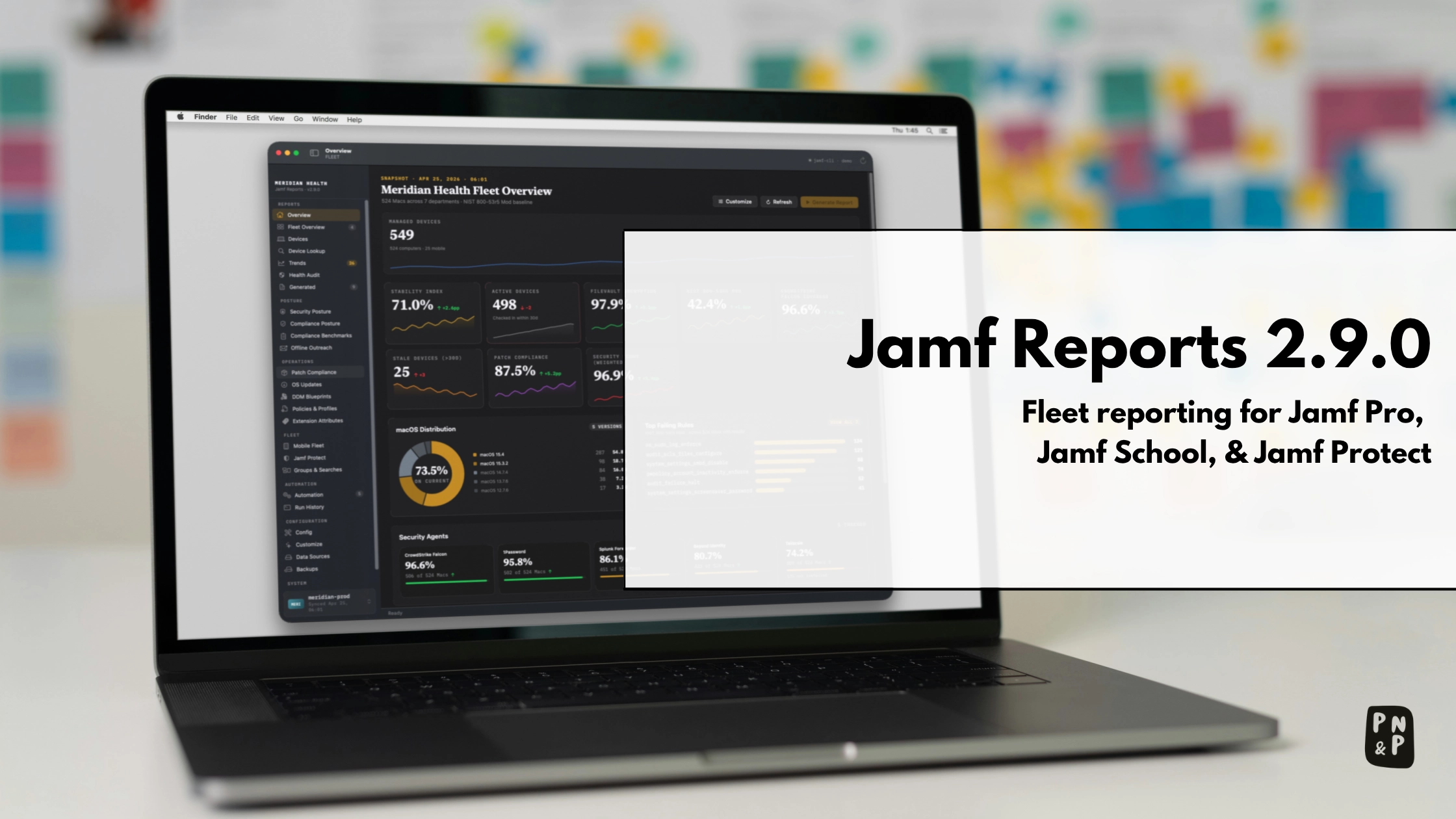 Jamf Reports 2.9.0 running on a MacBook, with the title "Jamf Reports 2.9.0"