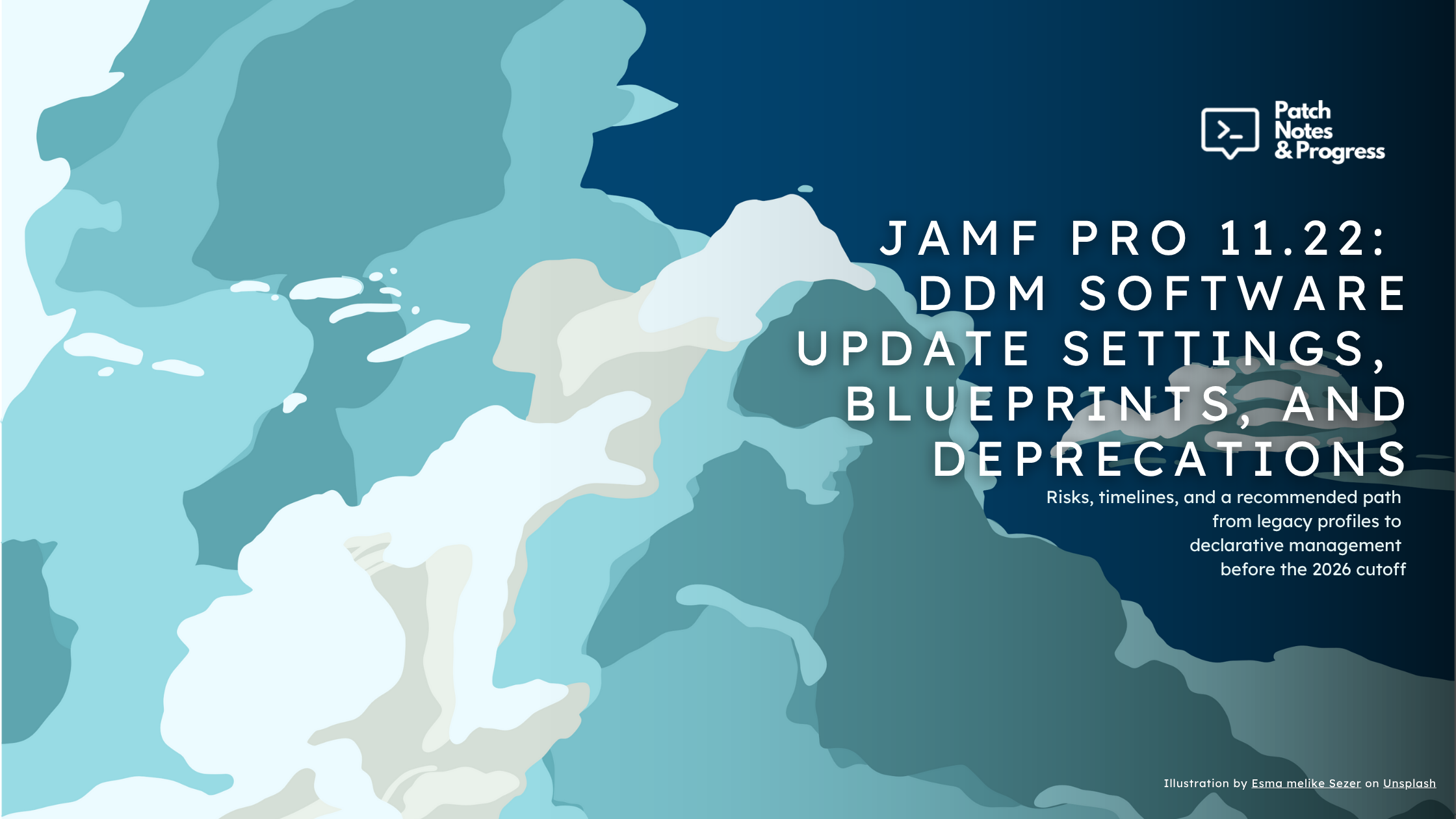 Jamf Pro 11.22 DDM Software Updates Banner. Illustration by Esma melike Sezer on Unsplash
