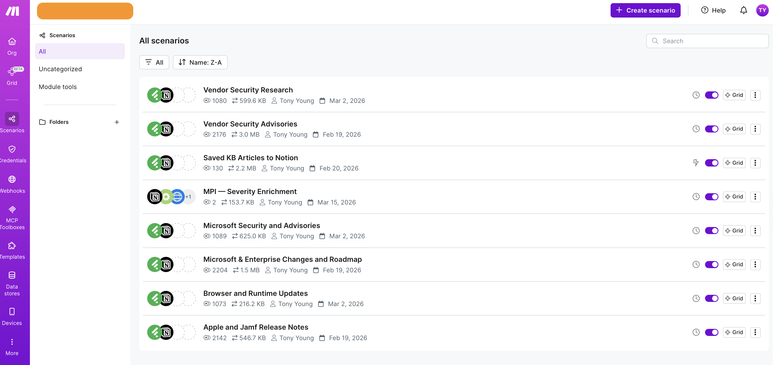 Make scenario dashboard