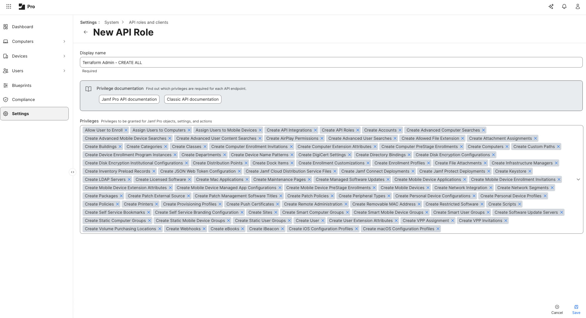 Jamf API roles created for Terraform learning sandbox