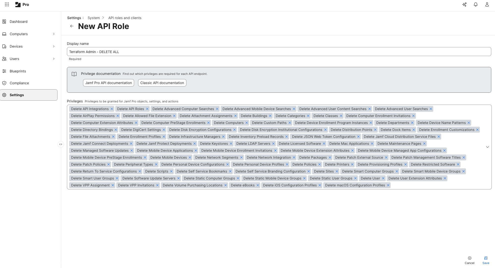 Jamf API roles created for Terraform learning sandbox