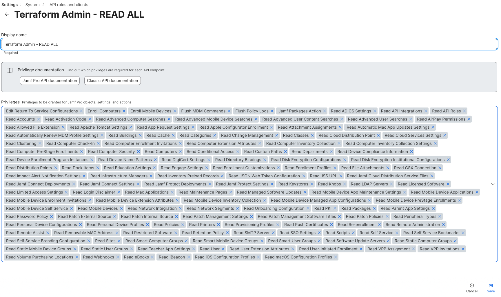Jamf API roles created for Terraform learning sandbox
