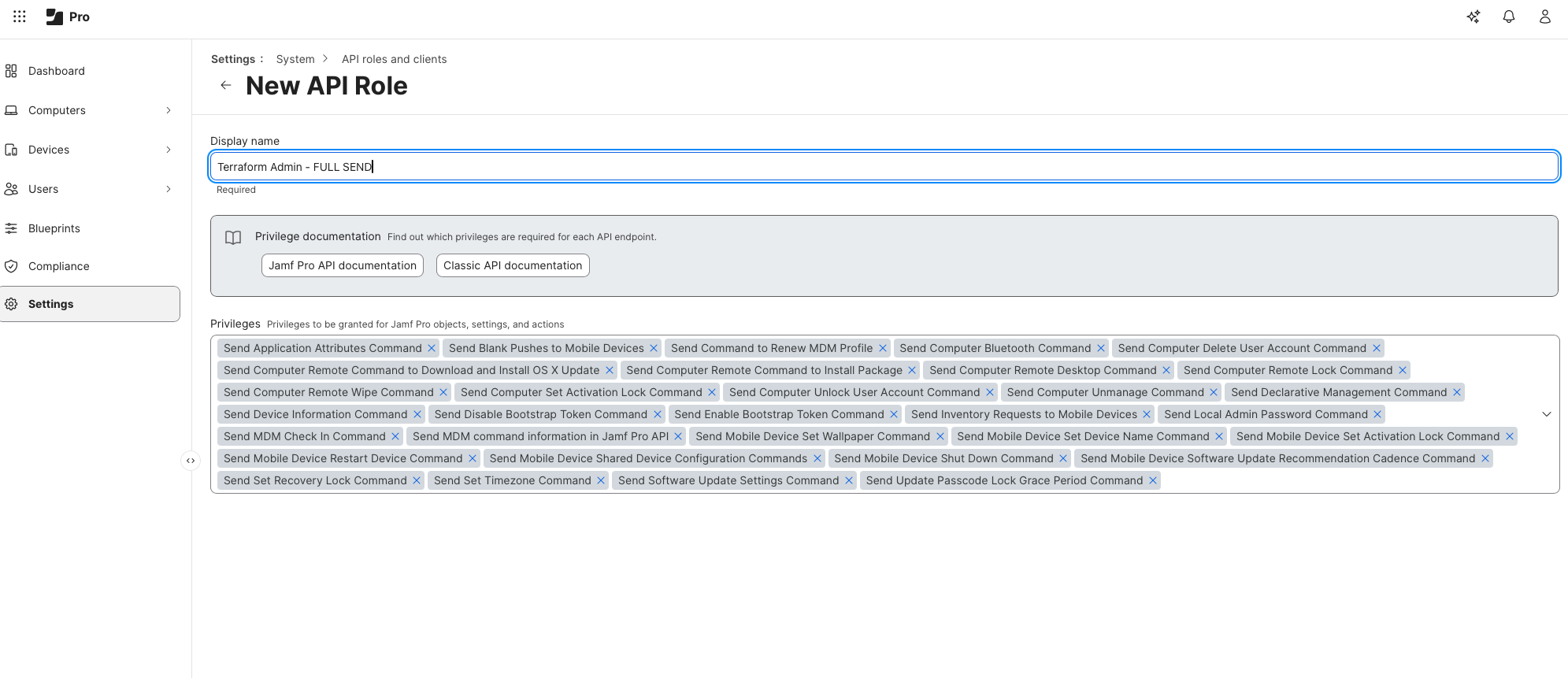 Jamf API roles created for Terraform learning sandbox