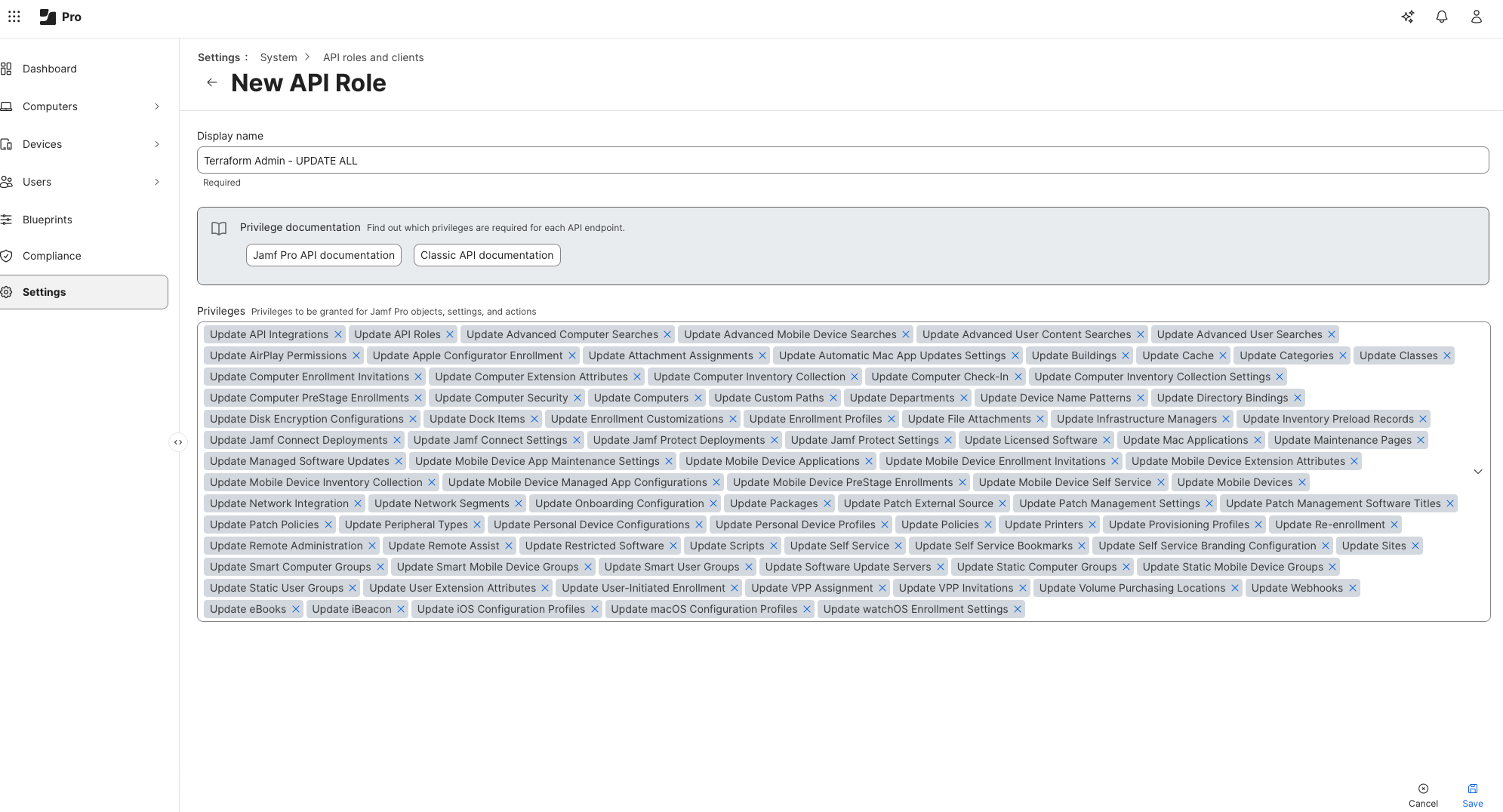 Jamf API roles created for Terraform learning sandbox